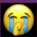 Yellow face crying with blue tears while holding a hand over its mouth.