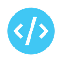 Code symbol consisting of two brackets and a diagonal slash inside a light blue circle.