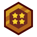 A golden hexagonal badge containing four yellow stars centered inside.