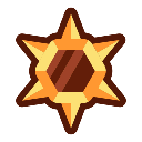 A golden star-shaped badge with a hexagonal center and sharp points.