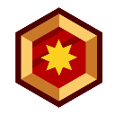 A golden eight-pointed star centered on a red hexagonal badge with a thick gold border.