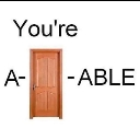 A wooden door placed between the letters A and ABLE to form the word adorable.