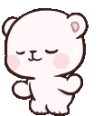Milk bear dancing with a happy expression and closed eyes.