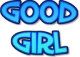 Good Girl text in glowing blue neon letters against a dark background.