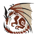 Rathalos dragon in a pixel art style with red and white wings.