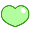 A glossy green heart symbol with a white highlight on the top right.