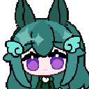 Anime girl with teal hair and purple eyes reacts with surprise as exclamation marks appear above her head.