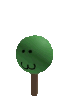 Four green trees with round tops and brown trunks, each featuring a simple happy face with a w-shaped mouth.