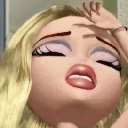 A stylized doll character with blonde hair and pink eyeshadow holding her hand to her forehead in a dramatic expression of a…