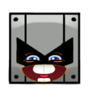 Knight wearing a helmet with a wide, buck-toothed, happy grin.