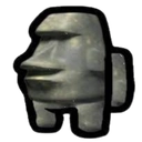 Moai statue shaped like an Among Us crewmate with a stone texture.