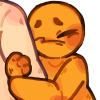 Character with a sad expression tightly hugging a large pillow.