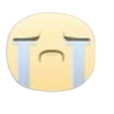 Yellow face with closed eyes and large blue tears streaming down the cheeks.