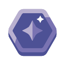 A purple hexagonal badge featuring a bright, four-pointed star in the center.