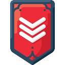 Red shield emblem with three white chevrons stacked vertically.
