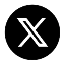 A white letter X with a stylized diagonal cut inside a black circle.