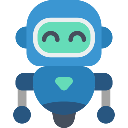 A small blue pixel-art robot with a smiling face and green screen display.