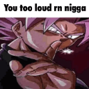 Goku Black making a shushing gesture with his finger against his lips.