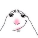 A hand-drawn character with a smug expression, a flushed pink nose, and a sly, lopsided grin.
