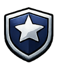 Shield with a silver border and a white star centered on a blue background.