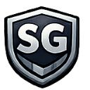 Shield icon with a metallic finish displaying the letters SG in the center.