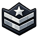A metallic gray rank badge featuring a single star above two chevrons.