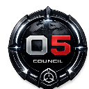 Badge featuring a metallic globe design with the text O5 in silver and red.
