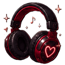 Headphones with a glowing red heart symbol on the ear cup.