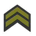 A military chevron rank insignia with olive green stripes and black outlines.