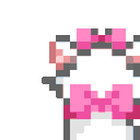 Cat ears and pink bows in a simple pixel art style.