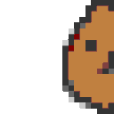 A brown pixelated creature with a simple face slowly sliding into view from the left.