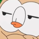 Rowlet with a narrowed-eye, skeptical expression looking unimpressed.