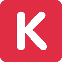Letter K in white font centered on a red square background.