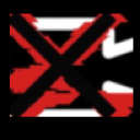 A large red and black X symbol on a white background.