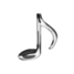 Musical note symbol rendered in a shiny metallic silver finish.