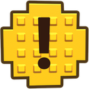 Exclamation mark symbol rendered in a blocky, yellow pixel art style.