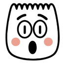 A white, rounded character face with wide, circular eyes and a large, open mouth expressing shock.