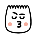A white blob character with a raised eyebrow and puckered lips in a kissing expression with pink blush on its cheeks.