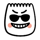 A white character with a wide, toothy grin and black sunglasses looking smug.
