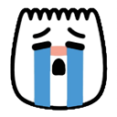 A stylized white face with closed eyes and large blue tears streaming down, mouth wide open in a loud sob.