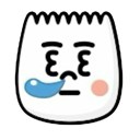A white cartoon character with a flat top head, dazed eyes, and a blue bubble of drool hanging from its mouth.