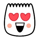 Character with heart-shaped eyes and a wide happy smile.