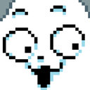 A white pixelated face with giant circular eyes and a wide, open mouth expressing intense shock.