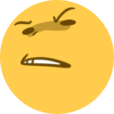 Yellow face with squinted eyes and a thin, tight mouth expressing deep suspicion.