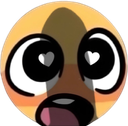 A yellow circular face with large eyes containing white heart pupils and a blushing expression.