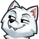 White wolf with a smug expression and a side-eye smirk.