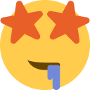 Yellow face with orange star-shaped eyes and blue drool dripping from the mouth.