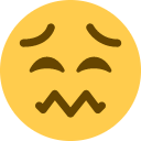 Yellow smiley face with closed eyes and a squiggly, trembling mouth expressing nervousness.
