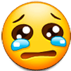 Yellow emoji face with large glossy eyes and blue tears streaming down.