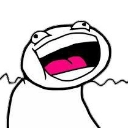 Stick figure character with a wide open mouth and pink interior laughing hysterically.